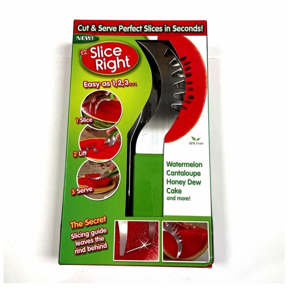 EZ Slice Right Watermelon Cantaloupe Cake Slicer and Server Tool Green NEW